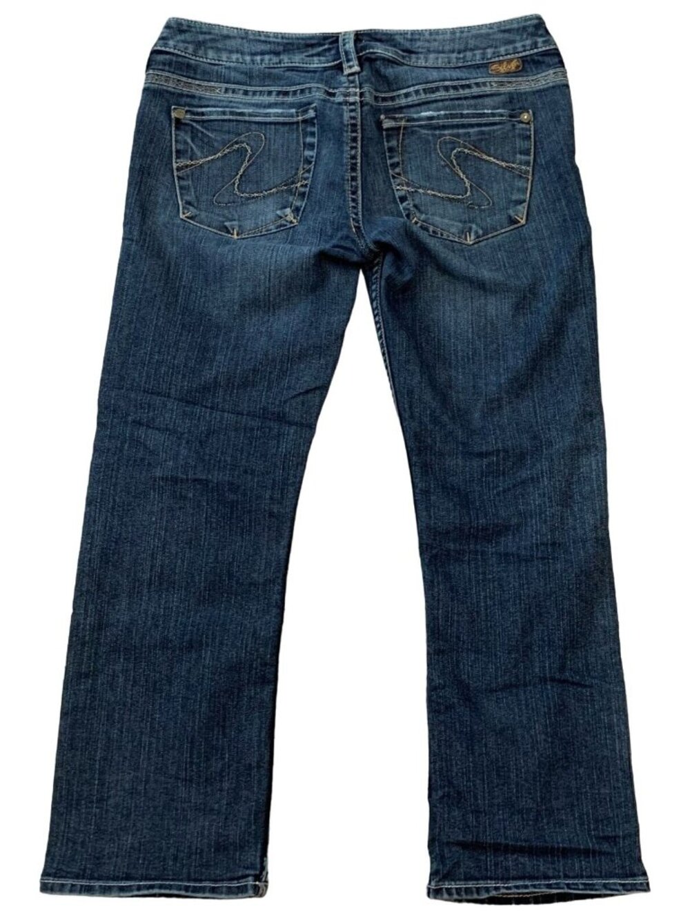 Silver Jeans Santorini Denim Capris Womens Sz 29 Low Rise Dark Wash Embroidered - Picture 2 of 12